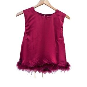 Entro Shirt Women's Sz Large Sleeveless Round Neck Red Lined Polyester Feathered